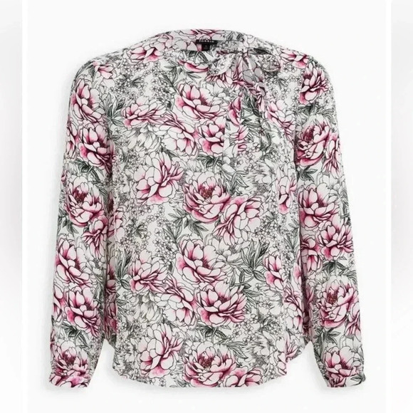 Torrid Floral Print Tie Neck Blouse Top 0 - Picture 2 of 8
